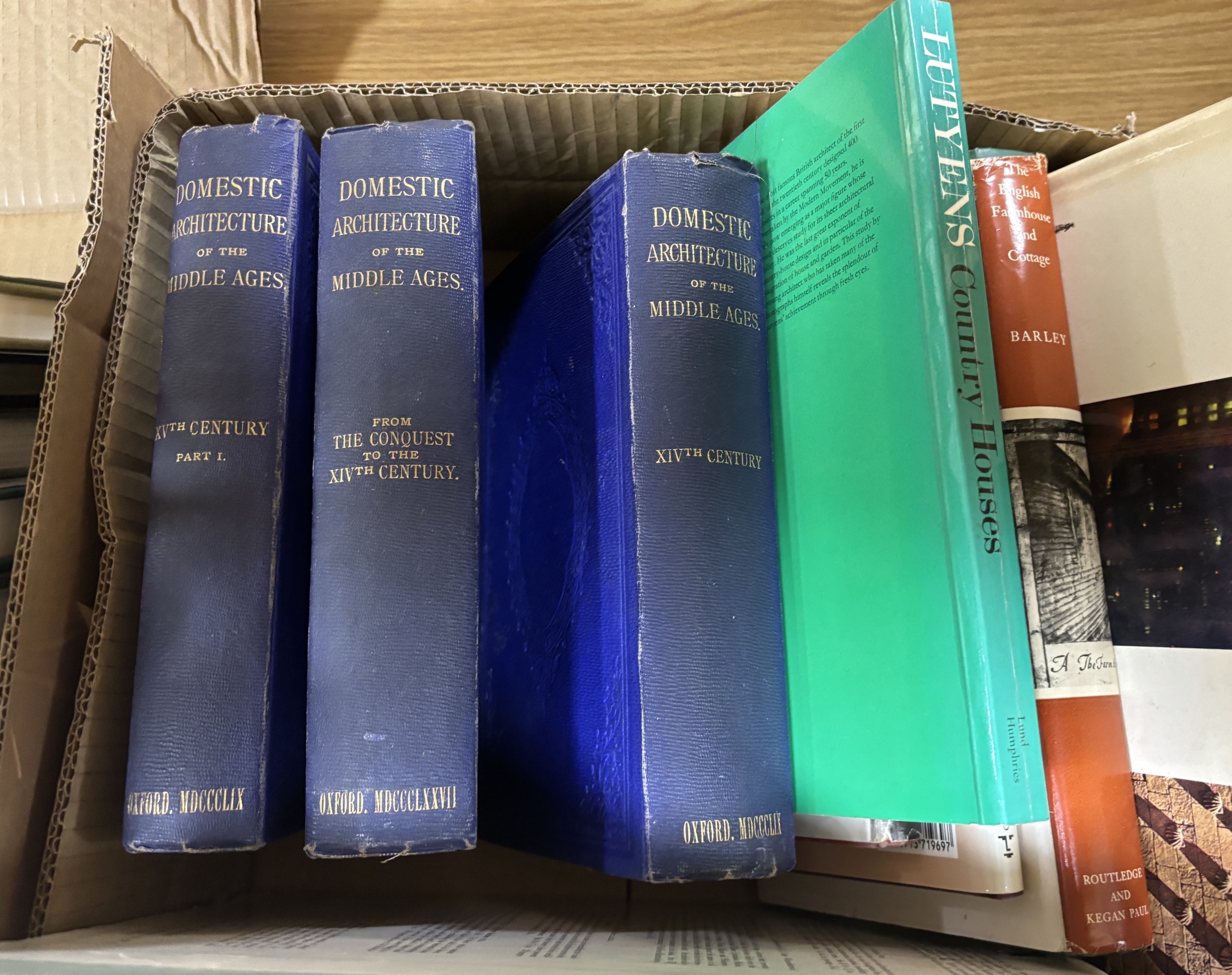 Twenty-seven books on Architecture, History, and Gardening; Nathaniel Lloyd - A History of the English House, M.W. Barley - The English Farmhouse and Cottage, etc. including eleven books on Gardens and Gardening; Encyclo